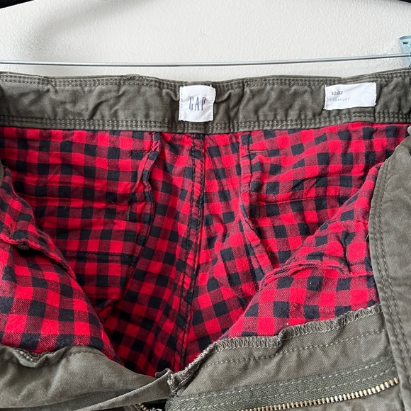 Gap plaid flannel lined chinos pants olive green mens 32 x 32 - Picture 7 of 9